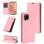 For Samsung Galaxy A42 5G Retro-skin Business Magnetic Suction Leather Case with Holder & Card Slots & Wallet(Pink)