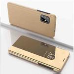 For Samsung Galaxy M31s Plated Mirror Horizontal Flip Leather Case with Holder(Gold)
