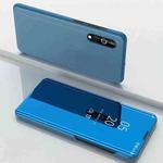 For LG Velvet 5G Plated Mirror Horizontal Flip Leather Case with Holder(Blue)