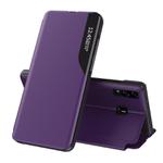 For Samsung Galaxy A40 Side Display Magnetic Shockproof Horizontal Flip Leather Case with Holder(Purple)