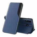 For Samsung Galaxy A20S Side Display Magnetic Shockproof Horizontal Flip Leather Case with Holder(Blue)