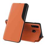 For Samsung Galaxy A20S Side Display Magnetic Shockproof Horizontal Flip Leather Case with Holder(Orange)