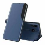 For Samsung Galaxy A20 / A30 Side Display Magnetic Shockproof Horizontal Flip Leather Case with Holder(Blue)