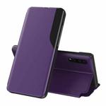 For Samsung Galaxy A10 Side Display Magnetic Shockproof Horizontal Flip Leather Case with Holder(Purple)