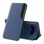 For Samsung Galaxy S10 Side Display Magnetic Shockproof Horizontal Flip Leather Case with Holder(Blue)