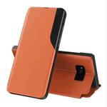 For Samsung Galaxy S8 Plus Side Display Magnetic Shockproof Horizontal Flip Leather Case with Holder(Orange)