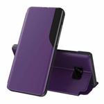 For Samsung Galaxy S7 Edge Side Display Magnetic Shockproof Horizontal Flip Leather Case with Holder(Purple)