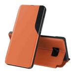 For Samsung Galaxy S7 Edge Side Display Magnetic Shockproof Horizontal Flip Leather Case with Holder(Orange)