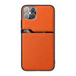 For iPhone 12 / 12 Pro Skin-Friendly Frosted Leather + TPU All-Inclusive Phone Case with Metal Iron Sheet(Orange)