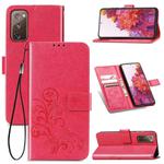 For Galaxy S20 FE / S20 Lite Four-leaf Clasp Embossed Buckle Mobile Phone Protection Leather Case with Lanyard & Card Slot & Wallet & Bracket Function(Magenta)