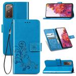 For Galaxy S20 FE / S20 Lite Four-leaf Clasp Embossed Buckle Mobile Phone Protection Leather Case with Lanyard & Card Slot & Wallet & Bracket Function(Blue)