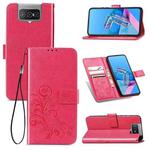 For Asus Zenfone 7 / 7 Pro  Four-leaf Clasp Embossed Buckle Mobile Phone Protection Leather Case with Lanyard & Card Slot & Wallet & Bracket Function(Magenta)