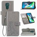 For Motorola Moto G9 Play Four-leaf Clasp Embossed Buckle Mobile Phone Protection Leather Case with Lanyard & Card Slot & Wallet & Bracket Function(Gray)