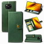 For  Xiaomi Poco X3 NFC Retro Solid Color Leather Buckle Phone Case with Lanyard & Photo Frame & Card Slot & Wallet & Stand Function(Green)