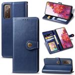 For Galaxy S20 FE(4G/5G) / S20 Lite Retro Solid Color Leather Buckle Phone Case with Lanyard & Photo Frame & Card Slot & Wallet & Stand Function(Blue)