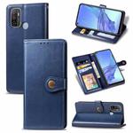 For Oppo A53 2020 Retro Solid Color Leather Buckle Phone Case with Lanyard & Photo Frame & Card Slot & Wallet & Stand Function(Blue)