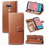 For LG Style3 L-41A Retro Solid Color Leather Buckle Phone Case with Lanyard & Photo Frame & Card Slot & Wallet & Stand Function(Brown)