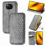 For Xiaomi Poco X3 NFC Cubic Grid Pressed Horizontal Flip Magnetic PU Leather Case with Holder & Card Slots & Wallet(Grey)