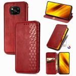 For Xiaomi Poco X3 NFC Cubic Grid Pressed Horizontal Flip Magnetic PU Leather Case with Holder & Card Slots & Wallet(Red)