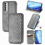 For Oppo Reno4 Pro 4G Cubic Grid Pressed Horizontal Flip Magnetic PU Leather Case with Holder & Card Slots & Wallet(Gray)