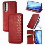 For Oppo Reno4 Pro 4G Cubic Grid Pressed Horizontal Flip Magnetic PU Leather Case with Holder & Card Slots & Wallet(Red)