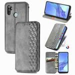 For Oppo A53 2020 Cubic Grid Pressed Horizontal Flip Magnetic PU Leather Case with Holder & Card Slots & Wallet(Gray)
