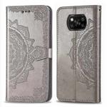 For Xiaomi Poco X3 NFC Mandala Flower Embossed Horizontal Flip Leather Case with Bracket / Card Slot / Wallet / Lanyard(Gray)