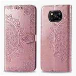 For Xiaomi Poco X3 NFC Mandala Flower Embossed Horizontal Flip Leather Case with Bracket / Card Slot / Wallet / Lanyard(Rose Gold)