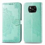For Xiaomi Poco X3 NFC Mandala Flower Embossed Horizontal Flip Leather Case with Bracket / Card Slot / Wallet / Lanyard(Green)