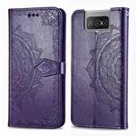 For Asus Zenfone 7 ZS670KS Mandala Flower Embossed Horizontal Flip Leather Case with Bracket / Card Slot / Wallet / Lanyard(Purple)