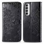 For OPPO Reno 4 Pro 4G Mandala Flower Embossed Horizontal Flip Leather Case with Bracket / Card Slot / Wallet / Lanyard(Black)