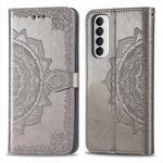 For OPPO Reno 4 Pro 4G Mandala Flower Embossed Horizontal Flip Leather Case with Bracket / Card Slot / Wallet / Lanyard(Gray)