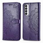 For OPPO Reno 4 Pro 4G Mandala Flower Embossed Horizontal Flip Leather Case with Bracket / Card Slot / Wallet / Lanyard(Purple)