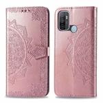 For OPPO A53 2020 Mandala Flower Embossed Horizontal Flip Leather Case with Bracket / Card Slot / Wallet / Lanyard(Rose Gold)