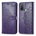 For OPPO A53 2020 Mandala Flower Embossed Horizontal Flip Leather Case with Bracket / Card Slot / Wallet / Lanyard(Purple)
