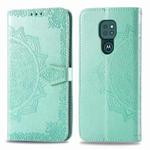 For Moto G9 Play Mandala Flower Embossed Horizontal Flip Leather Case with Bracket / Card Slot / Wallet / Lanyard(Green)