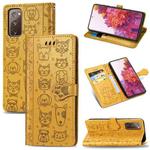 For Galaxy S20 FE / S20 Lite Cute Cat and Dog Embossed Horizontal Flip Leather Case with Bracket / Card Slot / Wallet / Lanyard(Yellow)