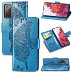 For Galaxy S20 FE / S20 Lite Butterfly Love Flower Embossed Horizontal Flip Leather Case with Bracket / Card Slot / Wallet / Lanyard(Blue)