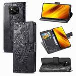 For Xiaomi Poco X3 NFC Butterfly Love Flower Embossed Horizontal Flip Leather Case with Bracket / Card Slot / Wallet / Lanyard(Black)