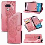 For LG Style3 L-41A Butterfly Love Flower Embossed Horizontal Flip Leather Case with Bracket / Card Slot / Wallet / Lanyard(Pink)