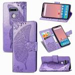 For LG Style3 L-41A Butterfly Love Flower Embossed Horizontal Flip Leather Case with Bracket / Card Slot / Wallet / Lanyard(Light Purple)