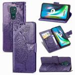 For Moto G9 Play Butterfly Love Flower Embossed Horizontal Flip Leather Case with Bracket / Card Slot / Wallet / Lanyard(Dark Purple)