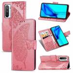 For Huawei Honor Play 4 Butterfly Love Flower Embossed Horizontal Flip Leather Case with Bracket / Card Slot / Wallet / Lanyard(Pink)