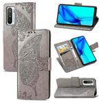 For Huawei Honor Play 4 Butterfly Love Flower Embossed Horizontal Flip Leather Case with Bracket / Card Slot / Wallet / Lanyard(Gray)