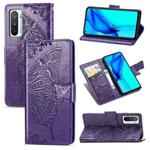 For Huawei Honor Play 4 Butterfly Love Flower Embossed Horizontal Flip Leather Case with Bracket / Card Slot / Wallet / Lanyard(Dark Purple)