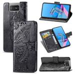 For  Asus Zenfone 7 ZS670KS Butterfly Love Flower Embossed Horizontal Flip Leather Case with Bracket / Card Slot / Wallet / Lanyard(Black)