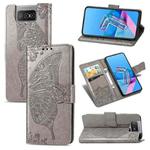For  Asus Zenfone 7 ZS670KS Butterfly Love Flower Embossed Horizontal Flip Leather Case with Bracket / Card Slot / Wallet / Lanyard(Gray)