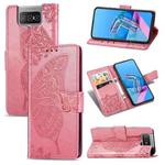 For Asus Zenfone 7 Pro ZS671KS Butterfly Love Flower Embossed Horizontal Flip Leather Case with Bracket / Card Slot / Wallet / Lanyard(Pink)
