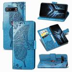 For Asus ROG Phone 3 ZS661KS Butterfly Love Flower Embossed Horizontal Flip Leather Case with Bracket / Card Slot / Wallet / Lanyard(Blue)