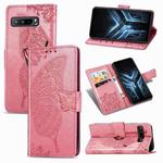 For Asus ROG Phone 3 ZS661KS Butterfly Love Flower Embossed Horizontal Flip Leather Case with Bracket / Card Slot / Wallet / Lanyard(Pink)
